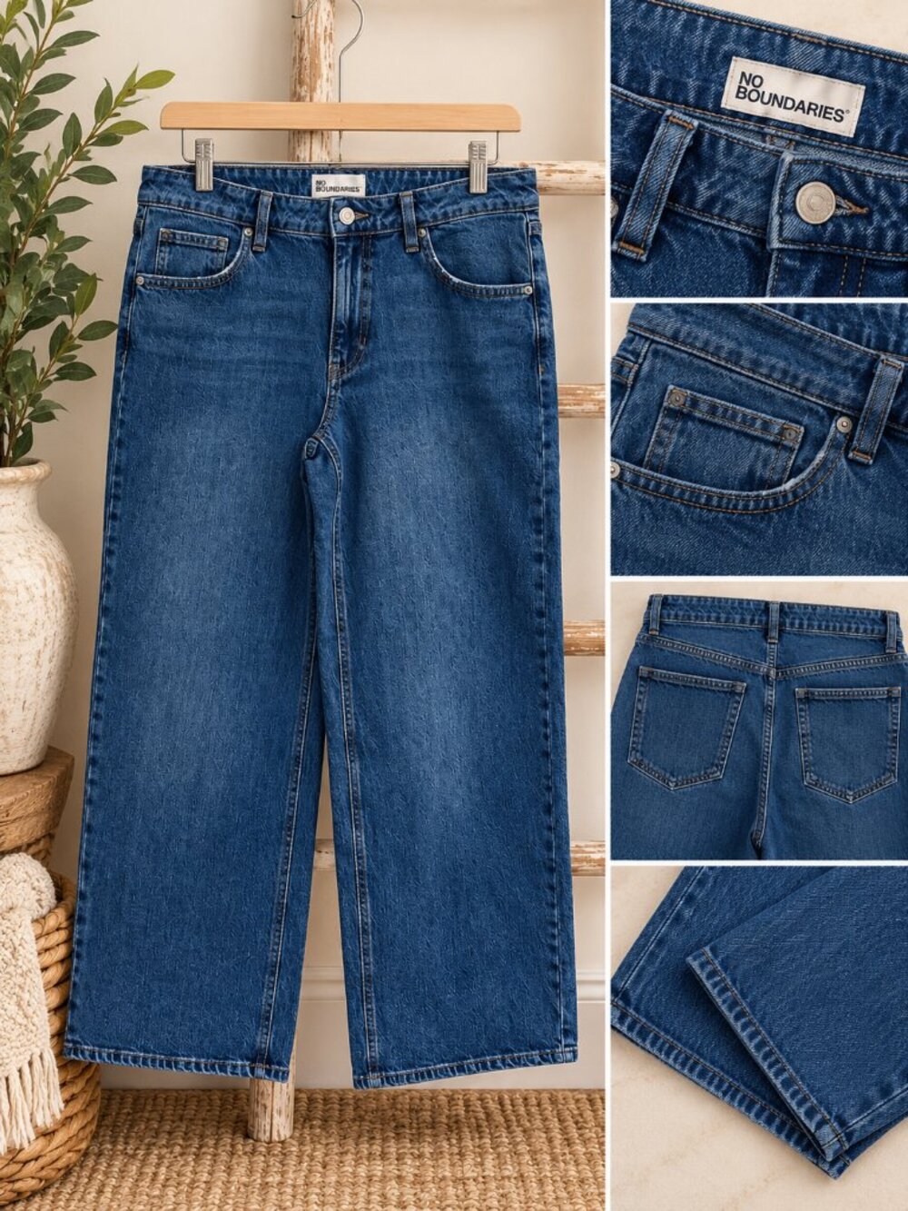No Boundaries Wide Leg Jeans Women’s 16 High Rise Stretch Denim Blue